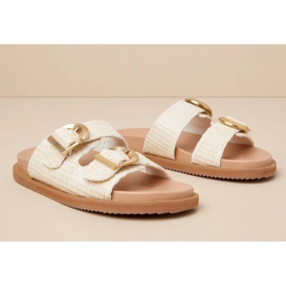 Billini Tayo Raffia Buckle Slide Sandals Natural Size 10 New Without Box - Picture 5 of 11